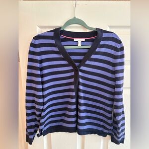 Isaac Mizrahi Live sweater one button striped purple navy size S